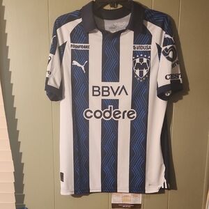 Puma Navy and White Striped Soccer Jersey